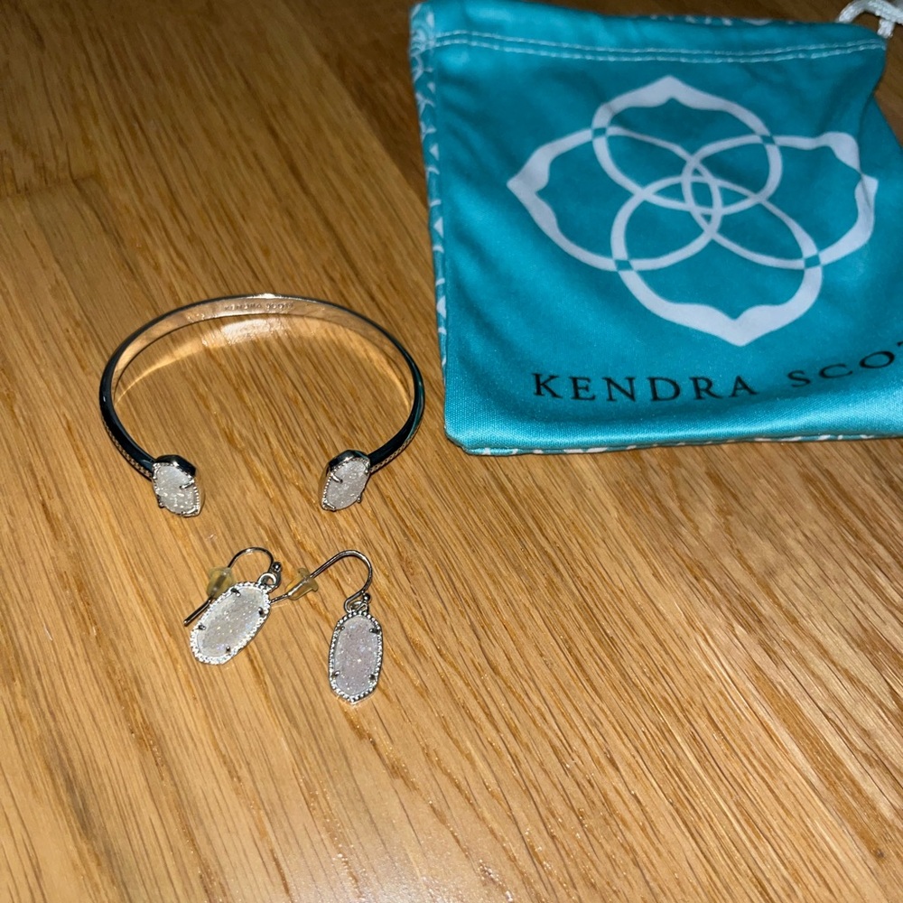 Kendra Scott earrings and cuff bracelet